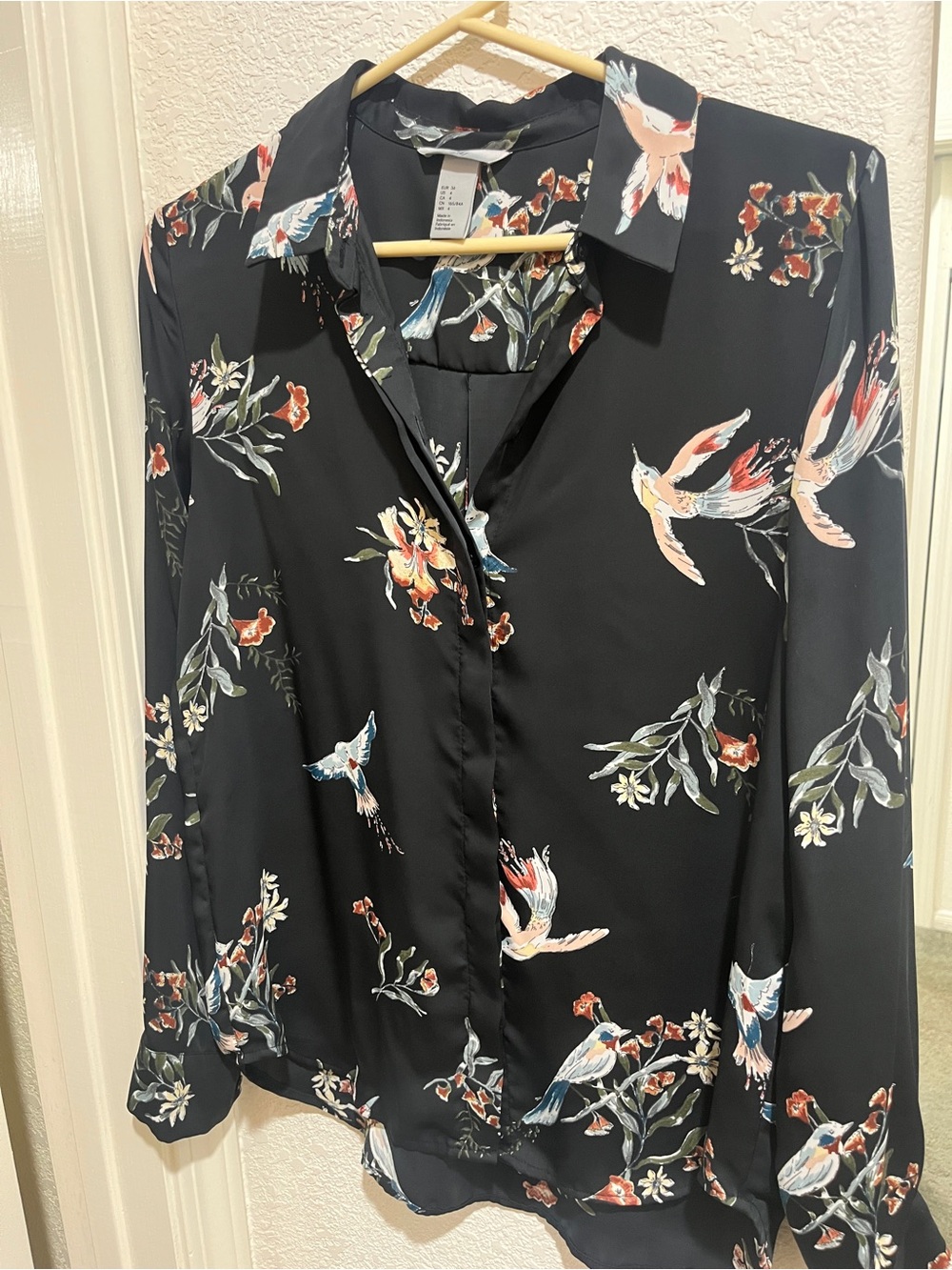 H&M floral bird print button down